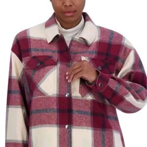 HFX Women's M Shirt Jacket Heavyweight Relaxed Dropped Shoulders Red Plaid